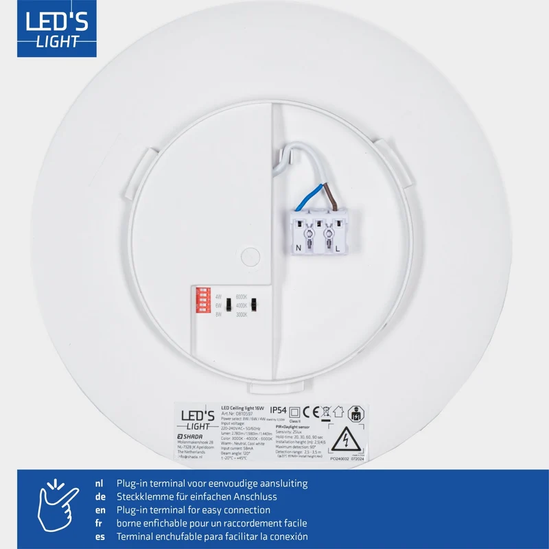 LED Deckenleuchte mit Sensor 8W 1440lm 3000/4000/6000K IP54 Weiß - LED's Light Pro