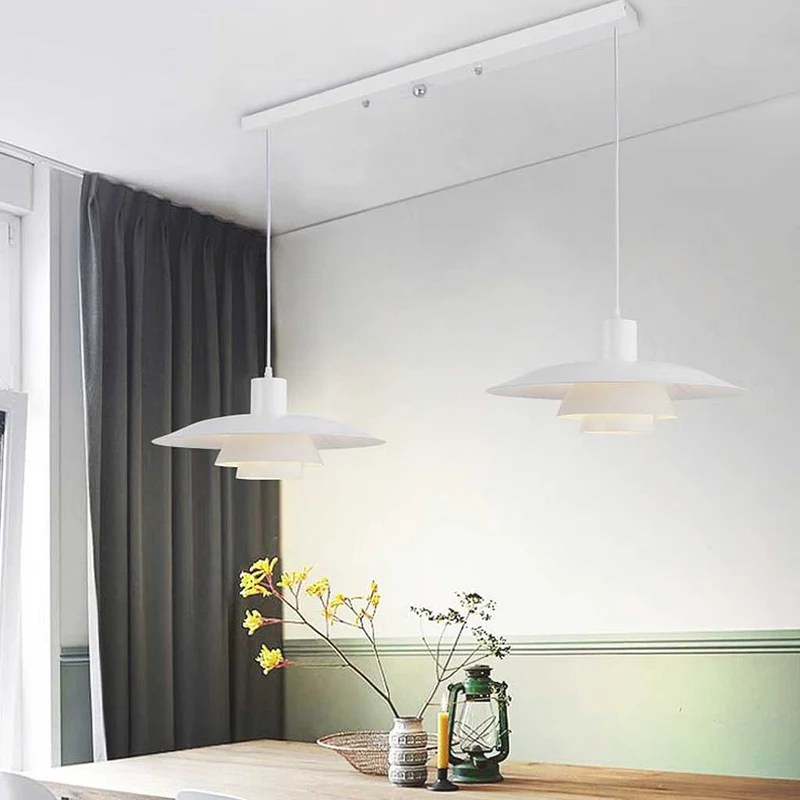 Pendant Light Fixture Modern Iconic Aluminum 3 Shade for Dining Room, White