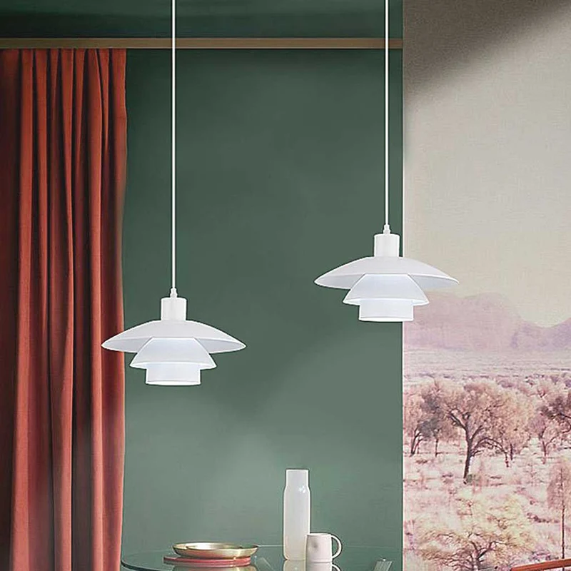 Pendant Light Fixture Modern Iconic Aluminum 3 Shade for Dining Room, White