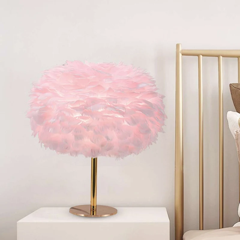 Feather Table Lamp Fairy Bloom for Bedroom, Pink