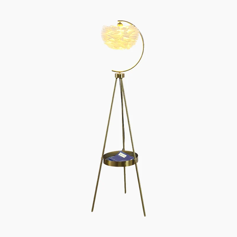 Floor Lamp Tripod Nordic Style with Tray & Feather Globe Shade