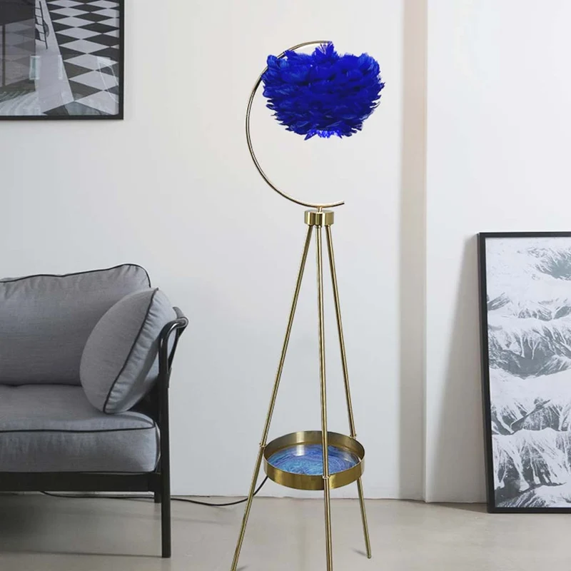 Floor Lamp Tripod Nordic Style with Tray & Feather Globe Shade