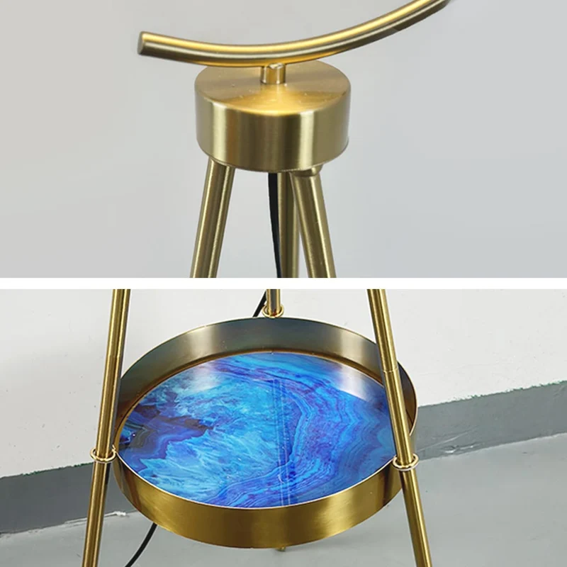 Floor Lamp Tripod Nordic Style with Tray & Feather Globe Shade
