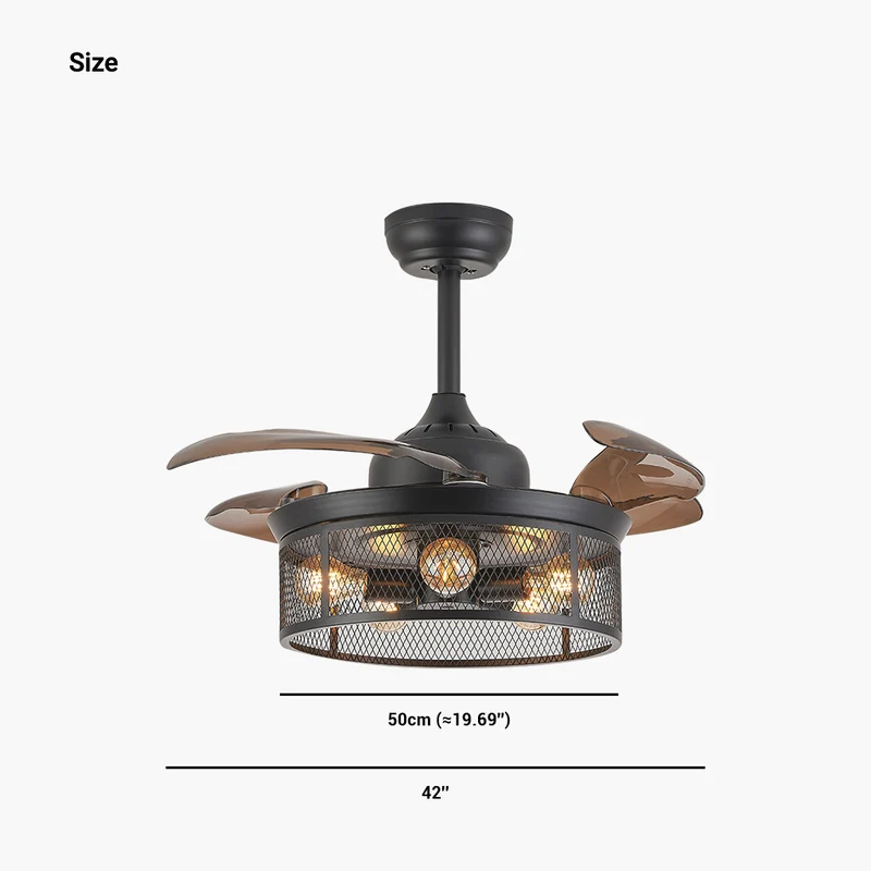 Ceiling Fan Light Caged Fandelier Retro with Retractable Blades, Coffee