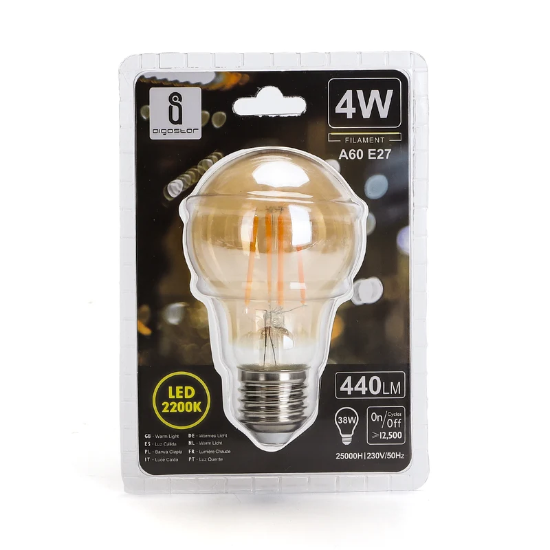 LED-Filament-Bernsteinlampe 4W A60 E27 - 2200K | Warmweiß