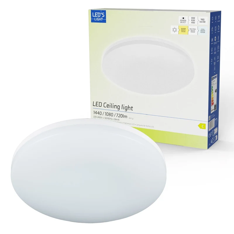 LED Deckenleuchte 120° 8W 1440lm 3000/4000/6000K IP54 Weiß - LED's Light
