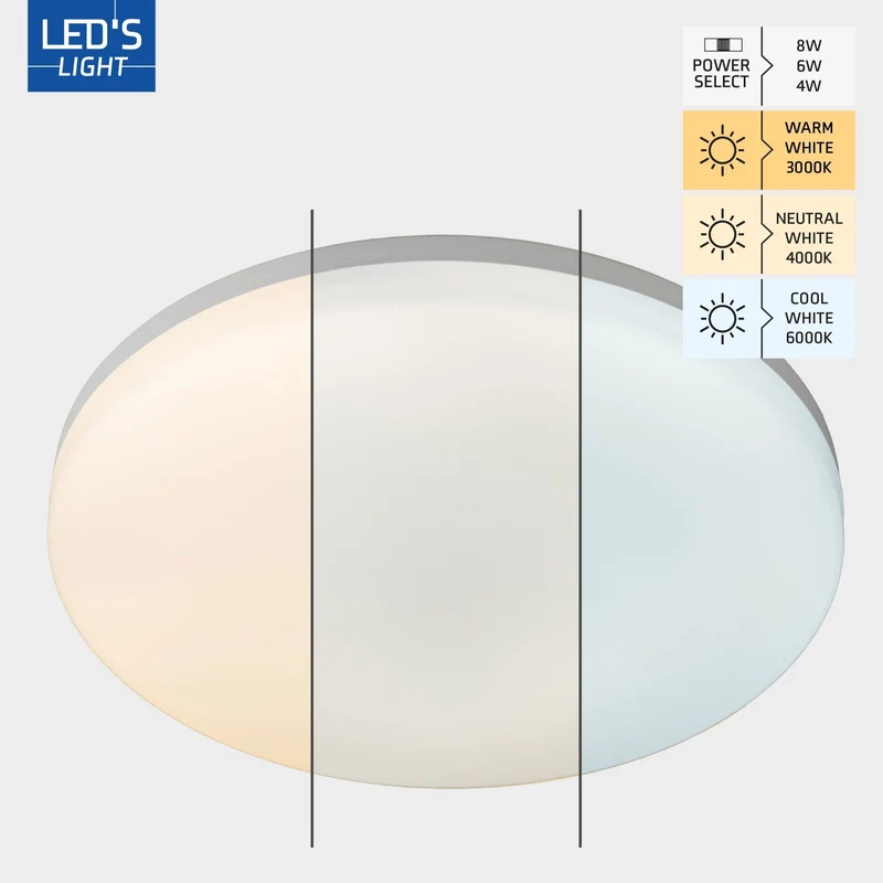 LED Deckenleuchte 120° 8W 1440lm 3000/4000/6000K IP54 Weiß - LED's Light