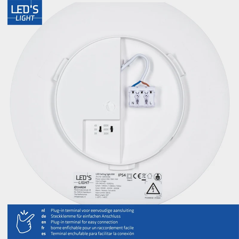 LED Deckenleuchte 120° 8W 1440lm 3000/4000/6000K IP54 Weiß - LED's Light