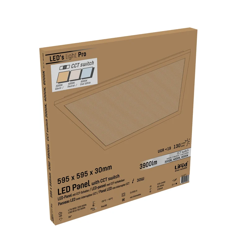 LED-Panel 595x595mm 30W CCT warm-neutral-kaltweiß UGR<19 - LED's Light Pro