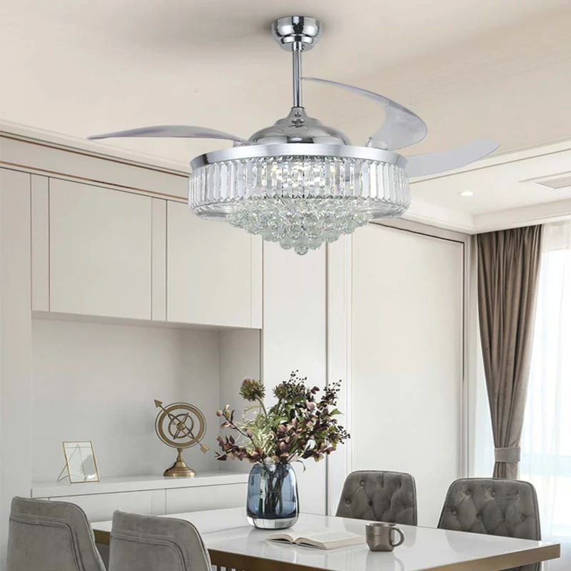 Ceiling Fan with Light Luxury Crystal 3 Blade Chrome, 42''/36"