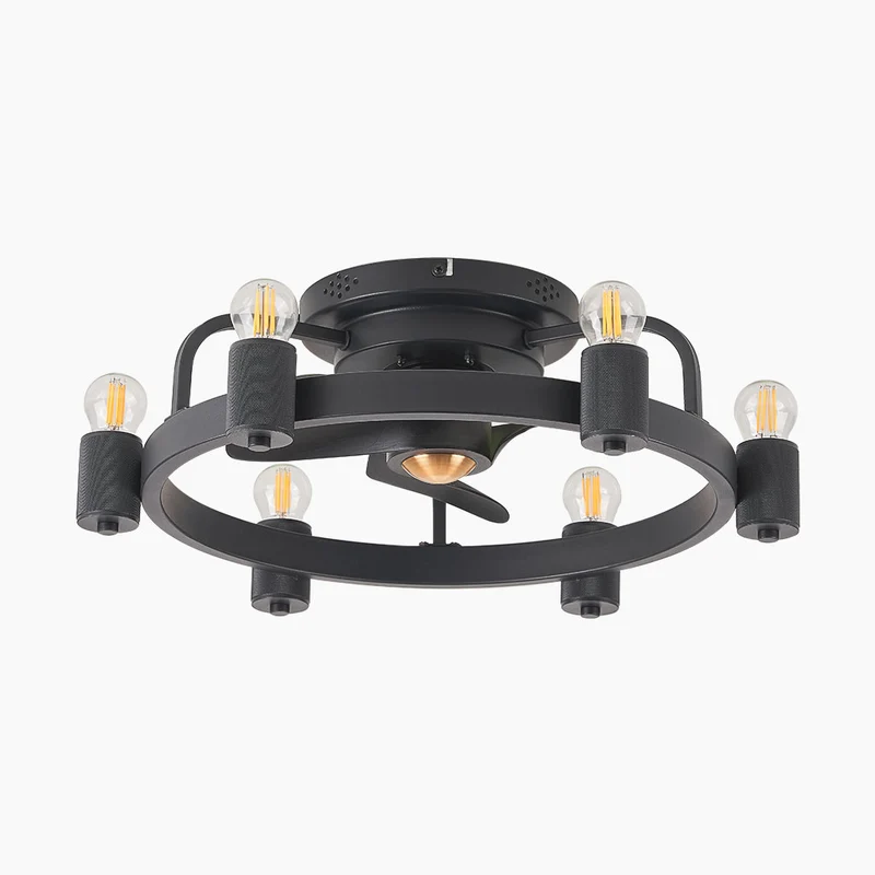 Fandelier Ceiling Fan with Light Industrial Farmhouse Flush Mount, Black
