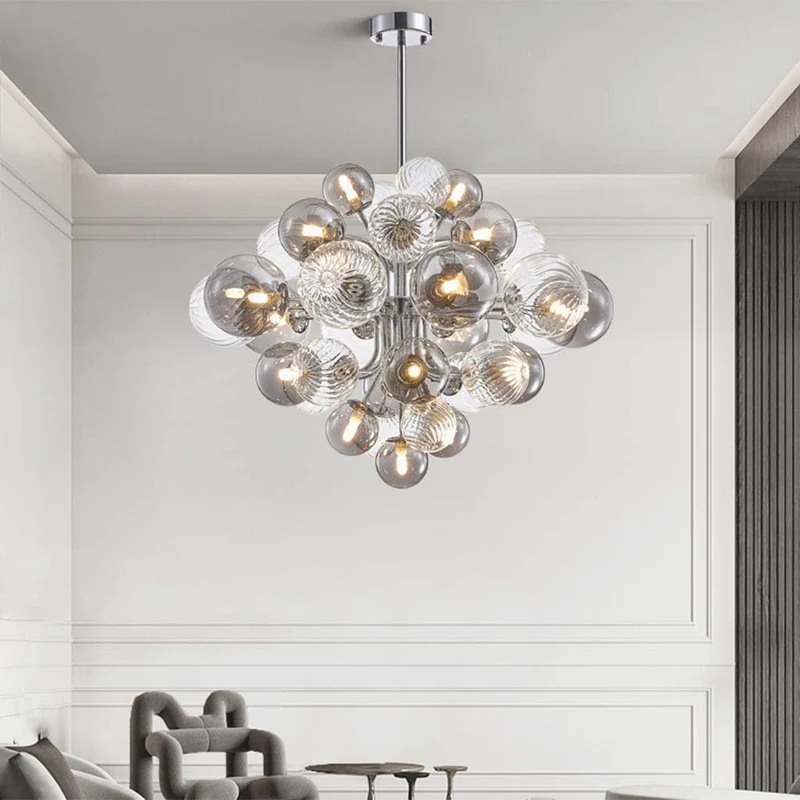 Chandelier Bubble Cluster Luxurious Glass, Smoke Grey