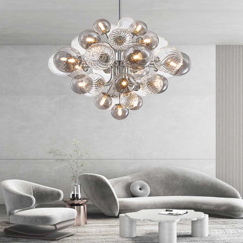 Chandelier Bubble Cluster Luxurious Glass, Smoke Grey