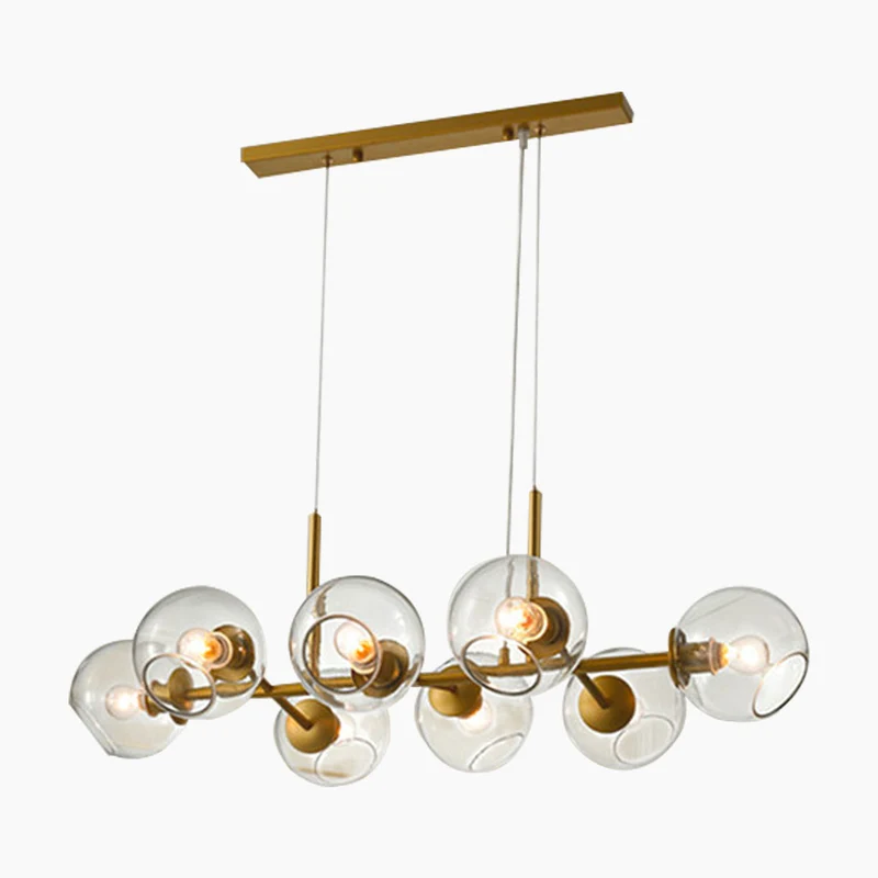 Pendant Chandelier Gold Iron Linear Glass Bubble, Nordic Style