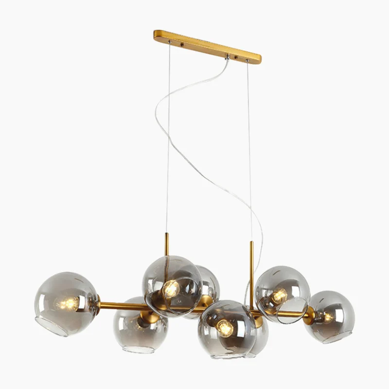 Pendant Chandelier Gold Iron Linear Glass Bubble, Nordic Style