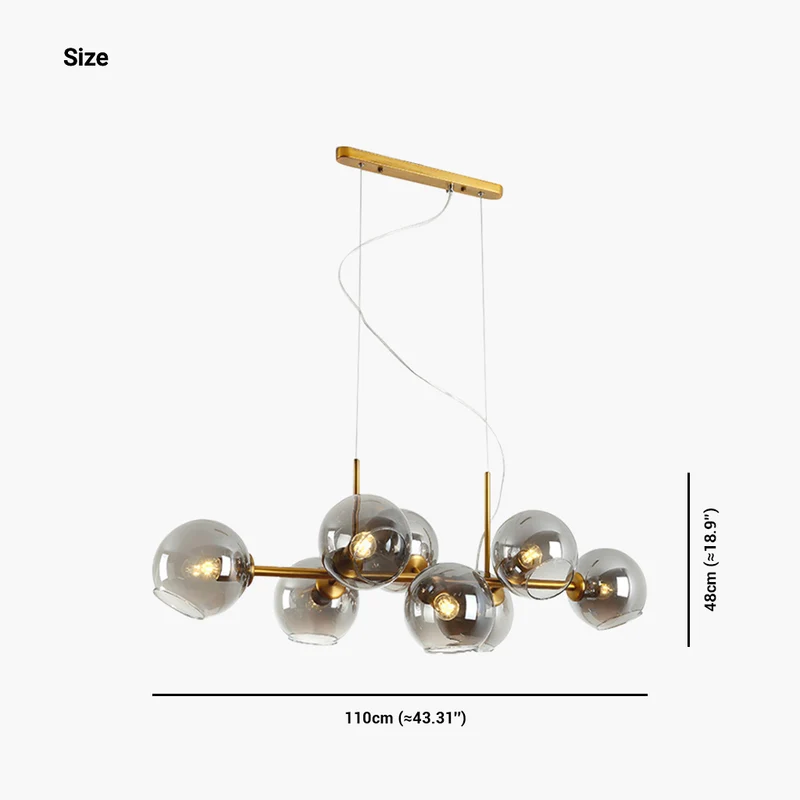 Pendant Chandelier Gold Iron Linear Glass Bubble, Nordic Style