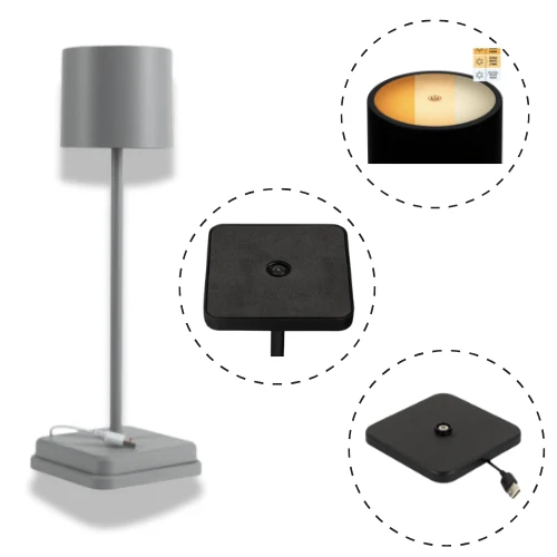 Akku LED-Tischleuchte grau dimmbar IP54 warm-neutral-kaltweiß Ladeschale - LED's Light