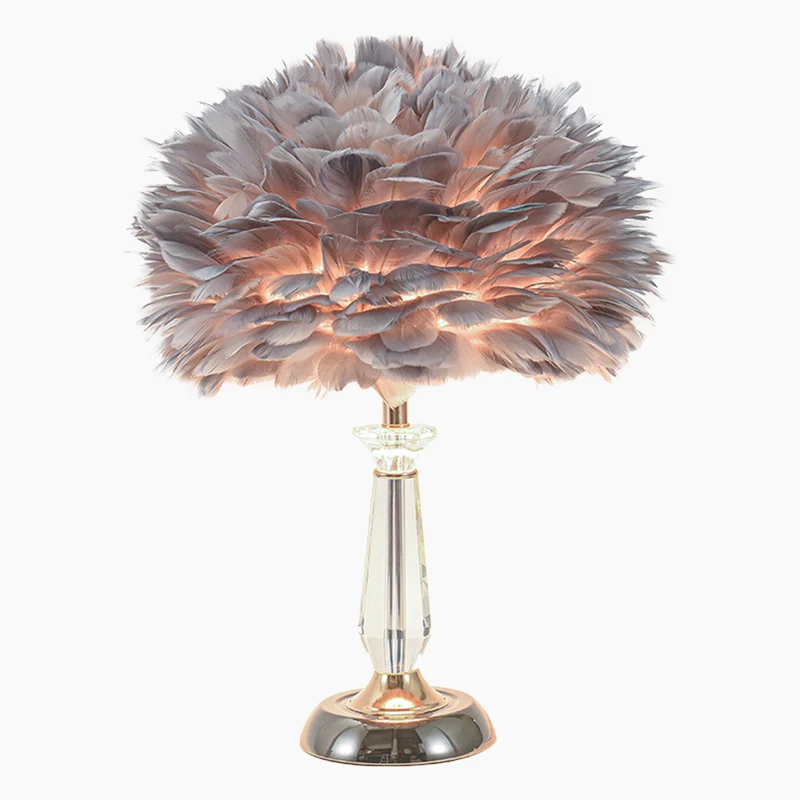 Table Desk Feather Lamp Crystal Center Pillar Grey for Bedside