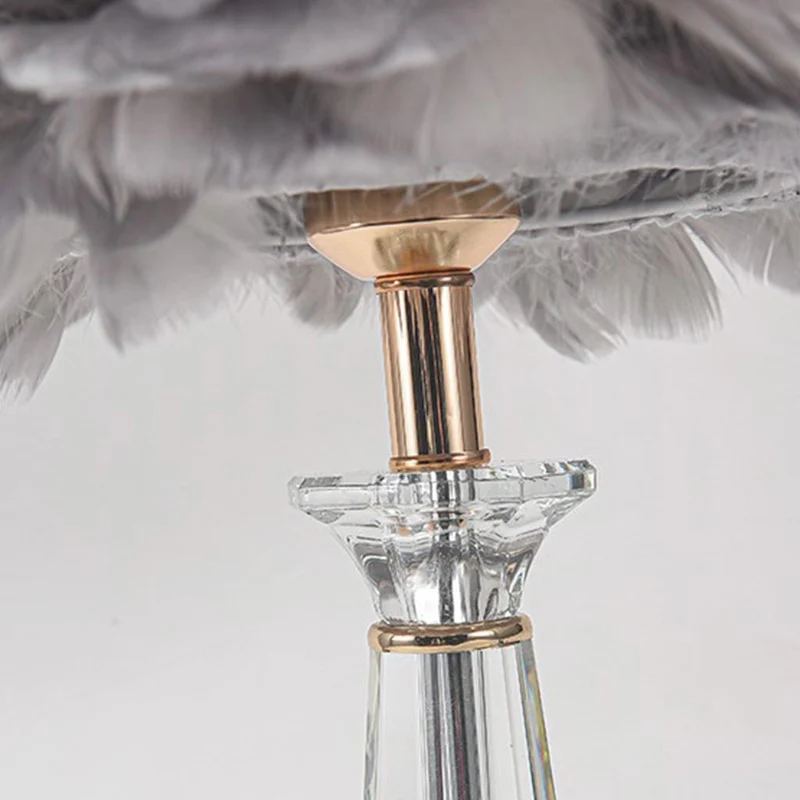 Table Desk Feather Lamp Crystal Center Pillar Grey for Bedside