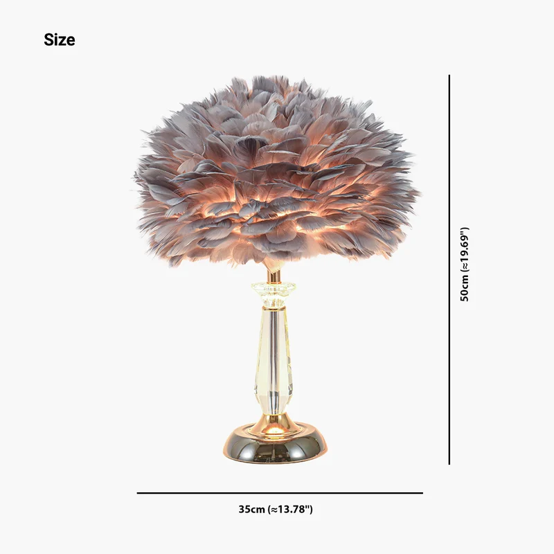 Table Desk Feather Lamp Crystal Center Pillar Grey for Bedside