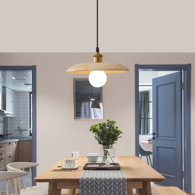 Hanging Pendant Light Japandi for Dining Room, Wood