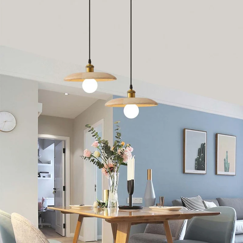 Hanging Pendant Light Japandi for Dining Room, Wood