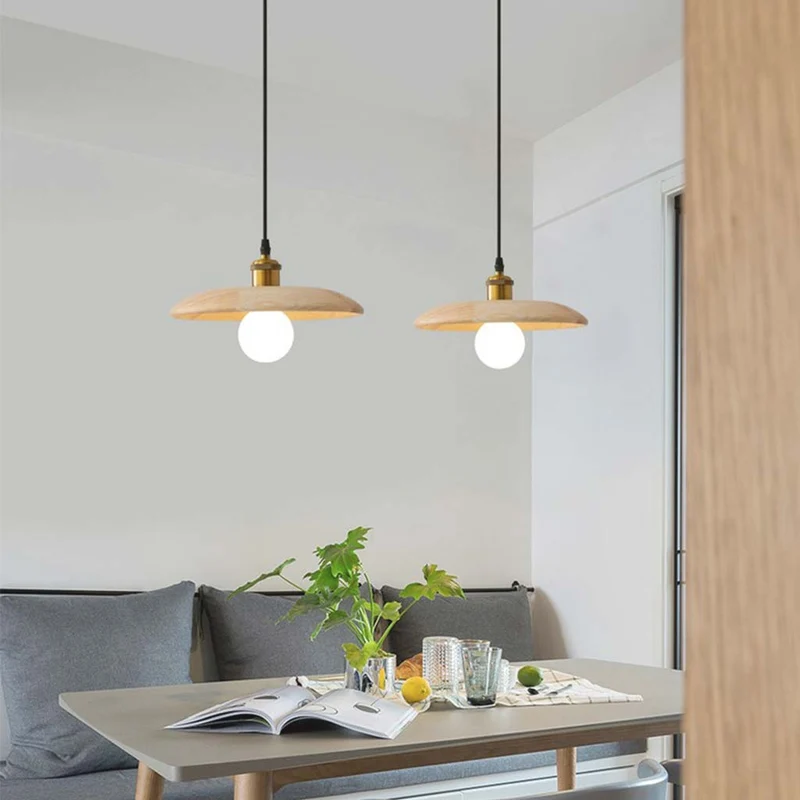 Hanging Pendant Light Japandi for Dining Room, Wood