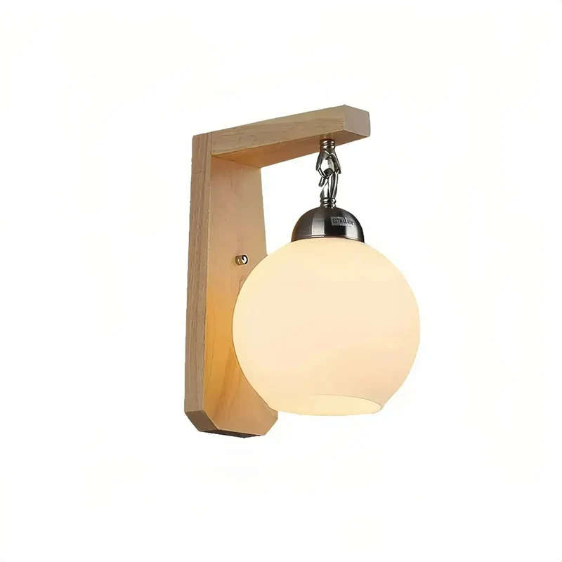 Wandleuchte skandinavisch aus Glas und Holz für Schlafzimmer
