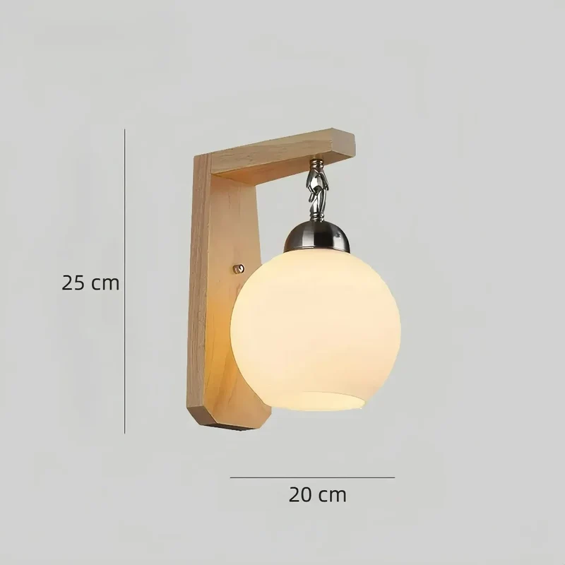 Wandleuchte skandinavisch aus Glas und Holz für Schlafzimmer