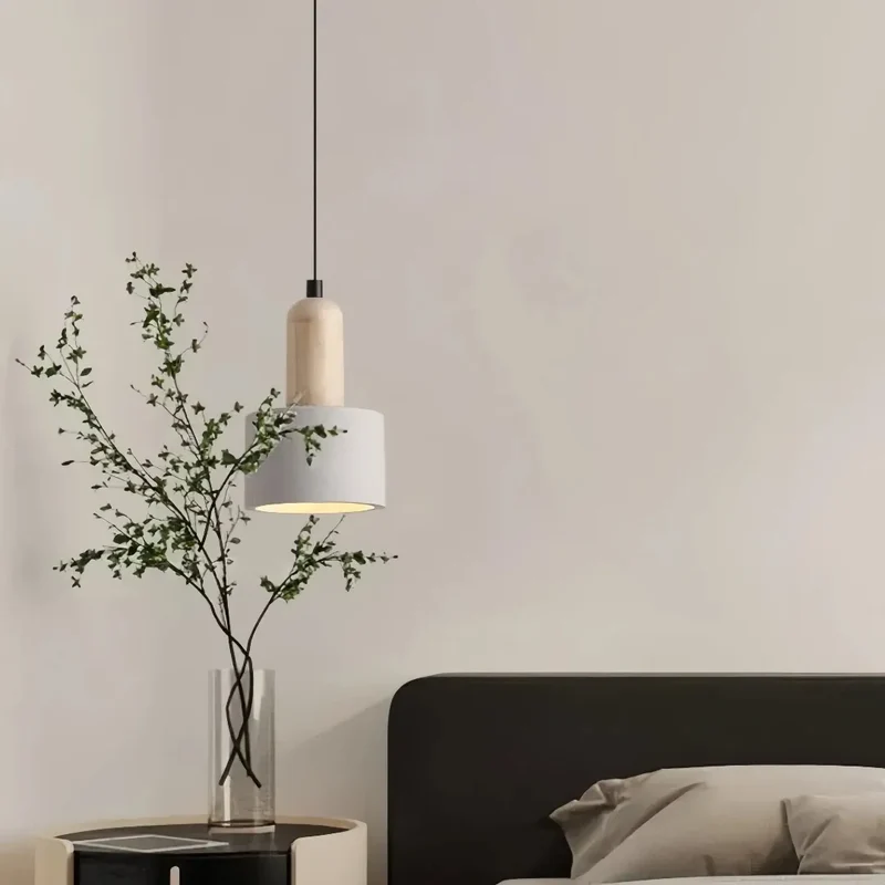 Skandinavische Pendelleuchte in Sandstein-Optik für das Schlafzimmer