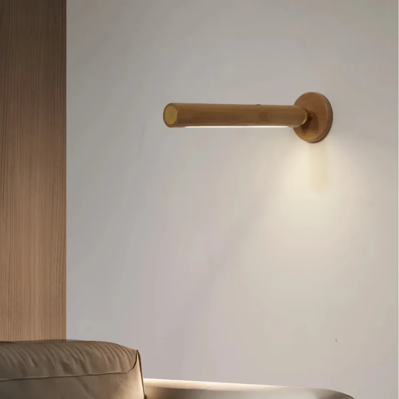 Kabellose Wandleuchte aus Holz ohne Bohren für Schlafzimmer im skandinavischen Stil