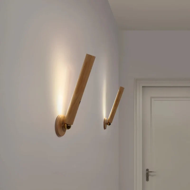 Kabellose Wandleuchte aus Holz ohne Bohren für Schlafzimmer im skandinavischen Stil