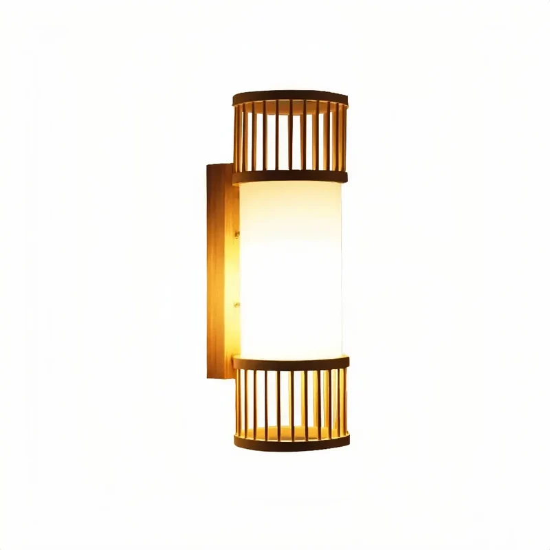 Geflochtene Bambus-Wandleuchte im Japandi-Stil für das Esszimmer
