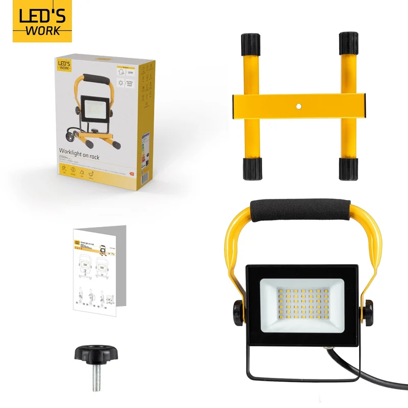 LED Arbeitsleuchte 30W 2.700 Lumen 4000K neutralweiß IP65 Baustrahler tragbar mit Ständer | Bauleuchte Werkstattleuchte Außenbeleuchtung robust spritzwassergeschützt - LED's Work