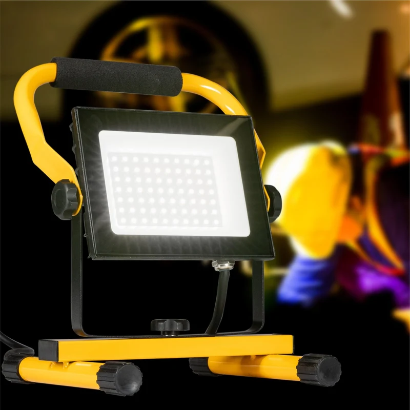 LED Arbeitsleuchte 50W 4.200 Lumen 4000K neutralweiß IP65 Baustrahler tragbar mit Ständer | Bauleuchte Werkstattleuchte Außenbeleuchtung robust spritzwassergeschützt - LED's Work