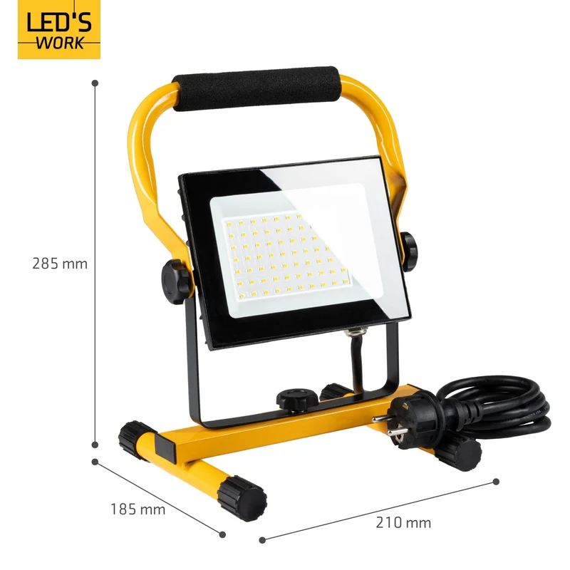 LED Arbeitsleuchte 50W 4.200 Lumen 4000K neutralweiß IP65 Baustrahler tragbar mit Ständer | Bauleuchte Werkstattleuchte Außenbeleuchtung robust spritzwassergeschützt - LED's Work