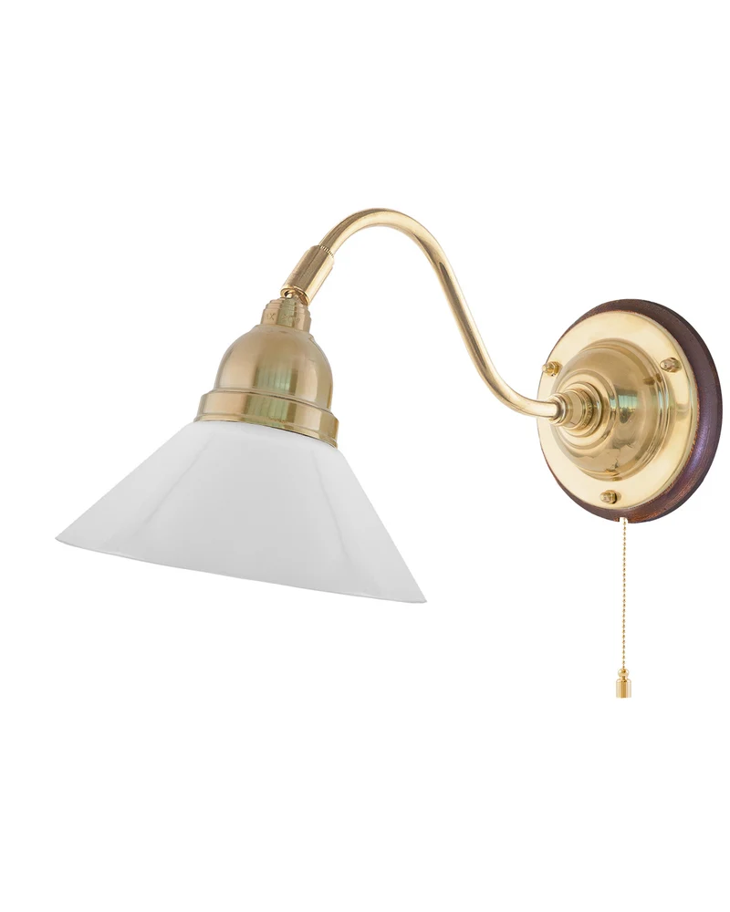 Vägglampa - Runeberg mässing, vit skomakarskärm