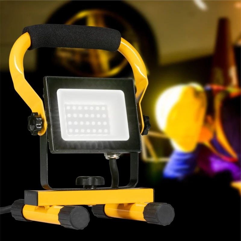 LED Arbeitsleuchte 20W 1800 Lumen 4000K neutralweiß IP65 Baustrahler tragbar mit Ständer | Bauleuchte Werkstattleuchte Handlampe Außenbeleuchtung Strahler robust spritzwassergeschützt - LED's Work