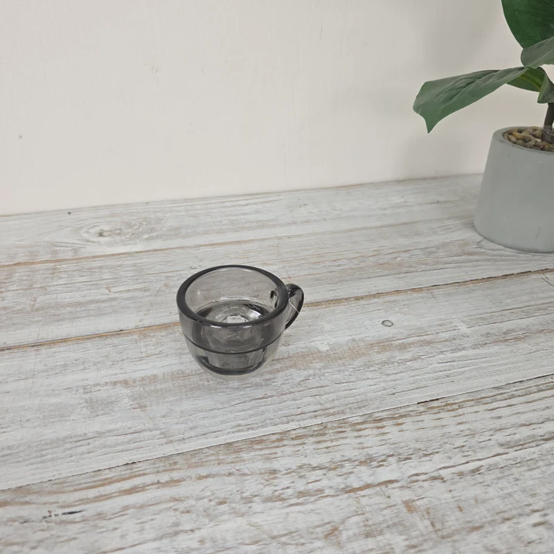 Kerzenhalter Grau 8cm Tassenform Glas Kerzenständer Deko