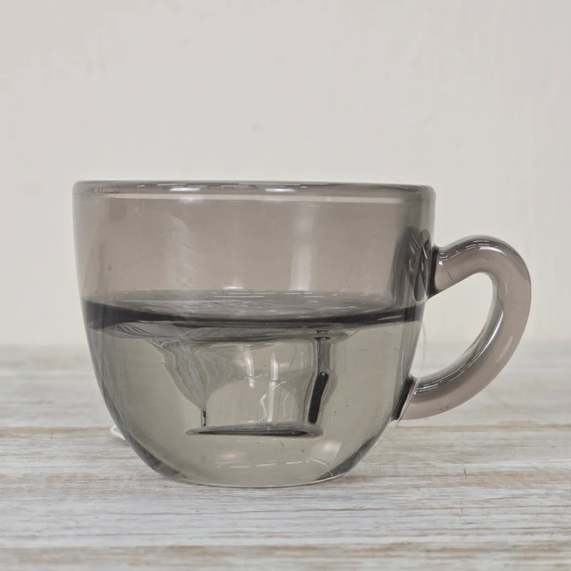 Kerzenhalter Grau 8cm Tassenform Glas Kerzenständer Deko