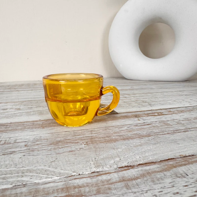 Kerzenhalter Bernstein Gelb 8cm Tassenform Glas Kerzenständer Deko