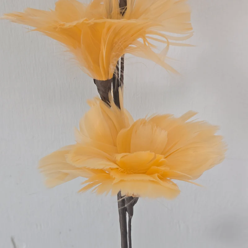 Federblume Orange 85cm mit Blüten Kunstzweig Deko