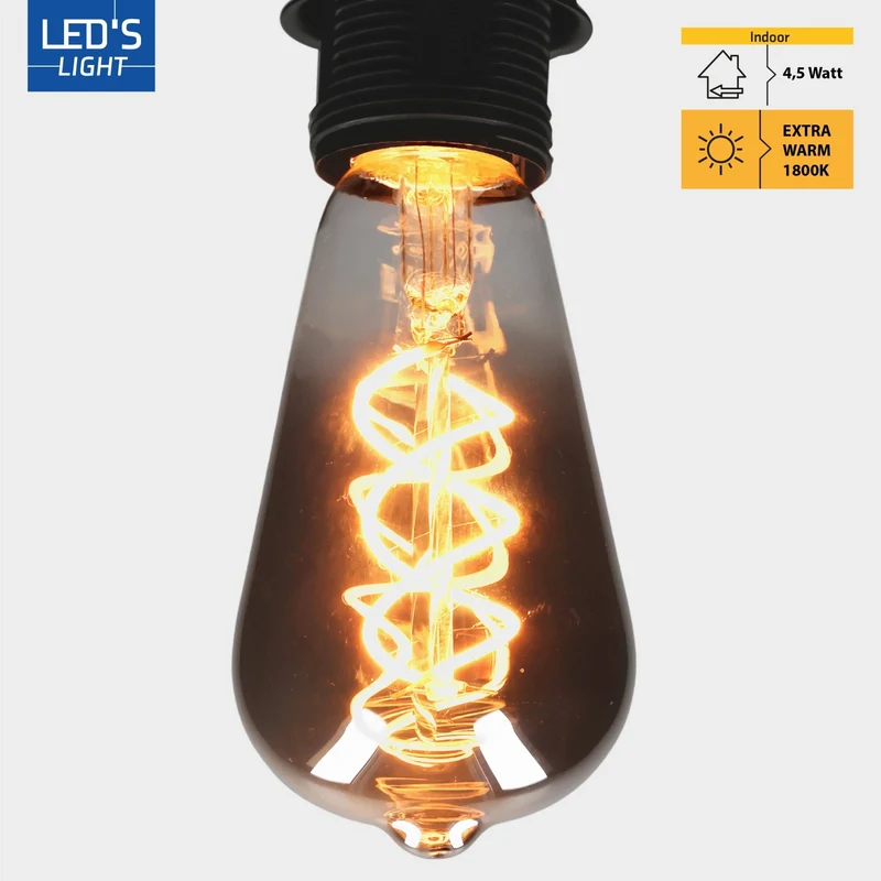 LED Edison E27 dimmbar 4,5W extra-warmweiß Smoke-Tönung ST64 - LED's Light