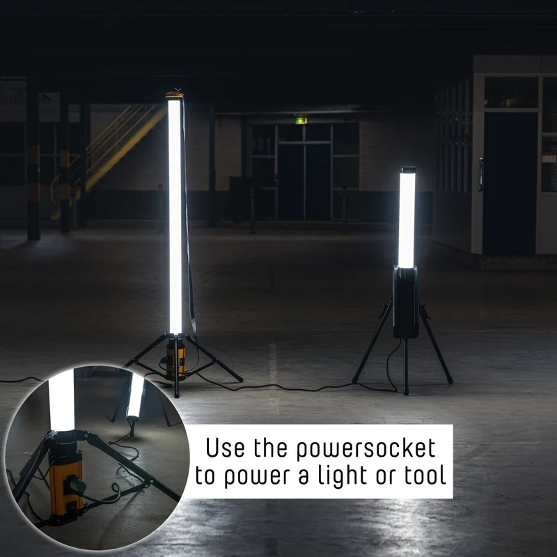 LED's Arbeitsstativ Bauleuchte 12000 - 360 Grad Rundumlicht - Extra Steckdosenanschluss - IP54 wasserdicht - 100W