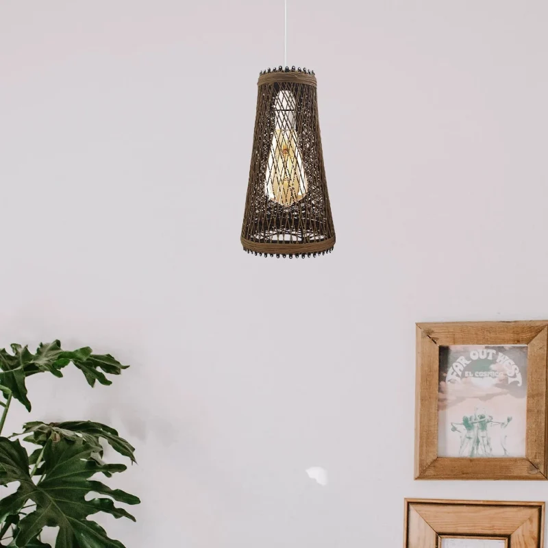 Rattan Hängelampe Schirm Pendelleuchte ~3274