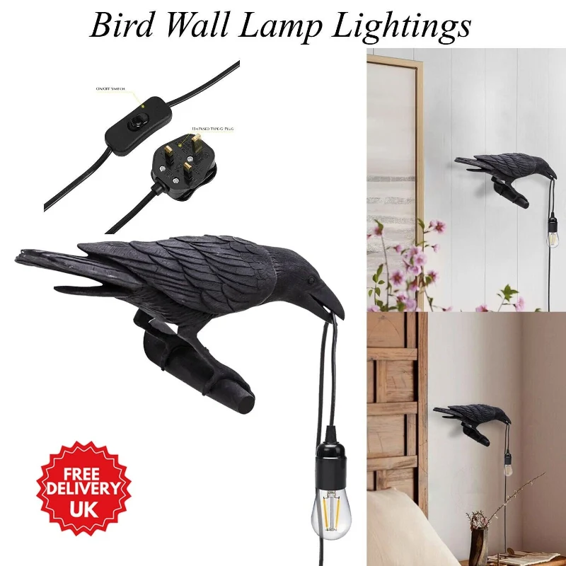 LEDSONE Raven Wandleuchte Rabe Wandlampe Schwarz E27 ~3273