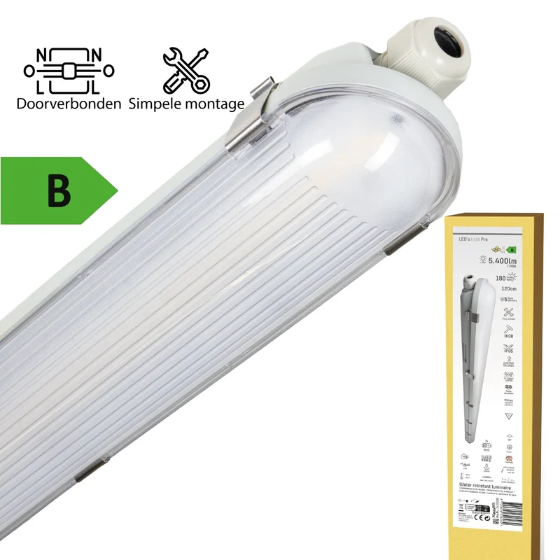 Philips LED-Leuchtstoffröhrenleuchte Light Pro mit 120 cm LED-Streifen – Verbindbar – Netzschalter – Energieeffizienzklasse B – 5400 lm – 185 lm/W – 30 W – 4000 K