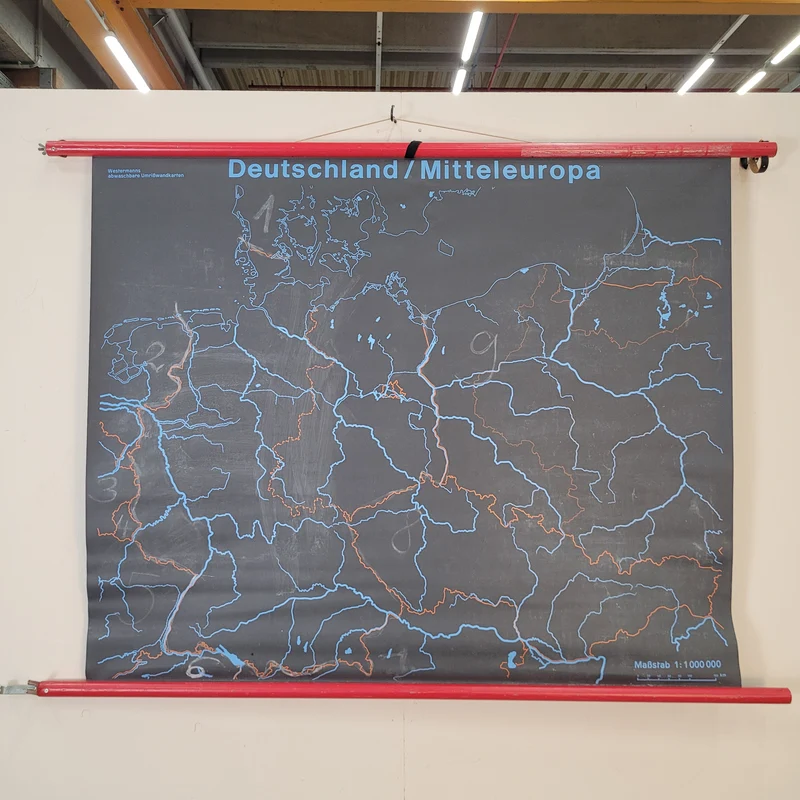 Vintage Schulwandkarte Deutschland Mitteleuropa – Lehrtafel Rollbild Wanddeko