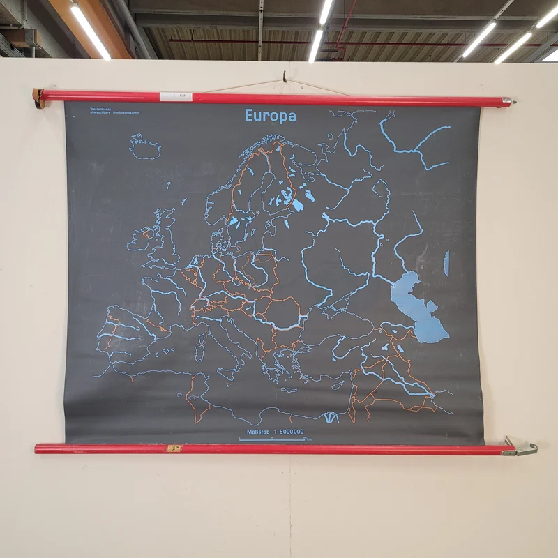 Vintage Schulwandkarte Deutschland Mitteleuropa – Lehrtafel Rollbild Wanddeko