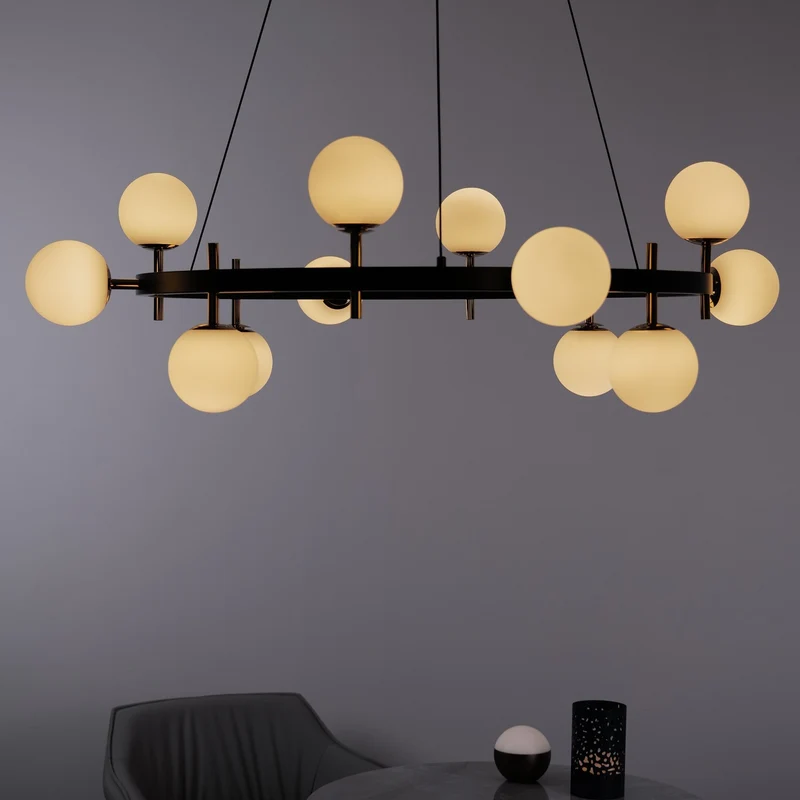Zeitgenössischer Kronleuchter aus skulpturiertem Glas Elegantes Design Licht 3000K – Ophéa